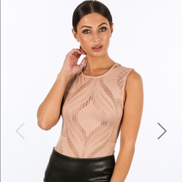Sleeveless Lace Neutral Nude Pink Bodysuit Crochet Vera & Lucy​ - Picture 2 of 8